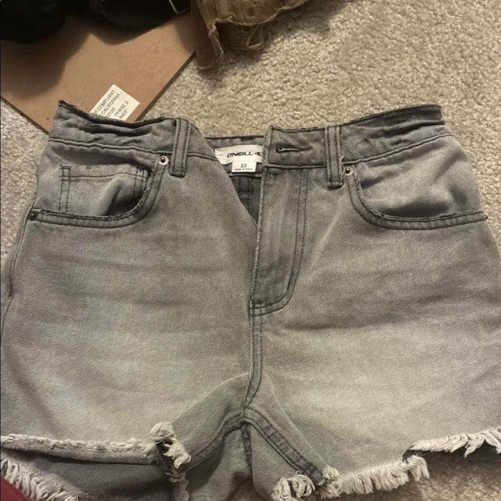 O'Neill Gray Jean Shorts with Distressed Hem